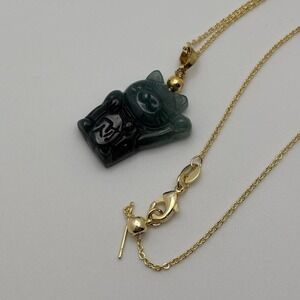 Burma‎ Jade Carved Lucky Cat Pendant